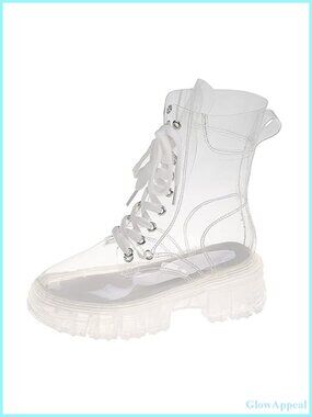 Transparent PVC Lace Up Platform Combat Ankle Boots